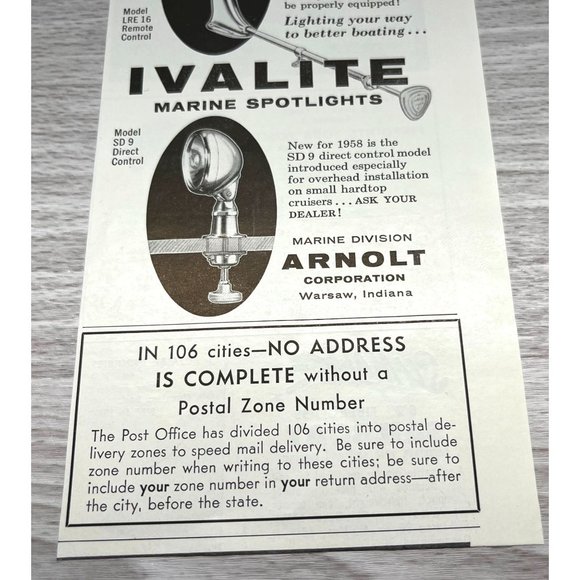 1958 Vintage Print Ad Ivalite Marine Spotlights Arnault Corp - Picture 5 of 6
